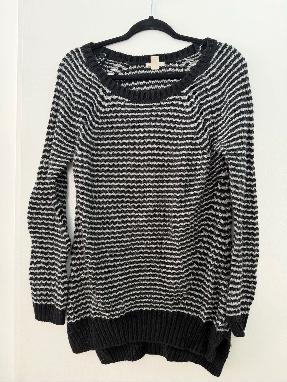 Caslon Black and White Striped Crew Neck Sweater